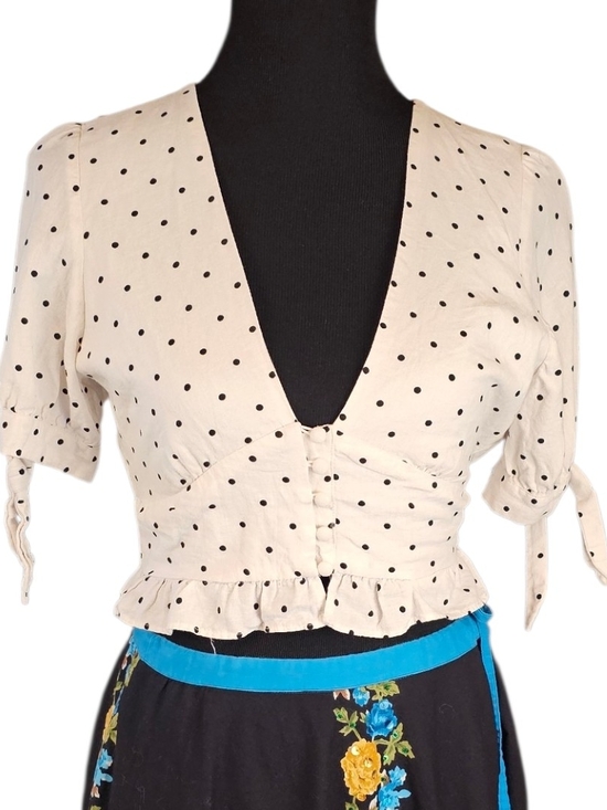 Zara Tops - Zara Polka Dot Linen Blend Corset Crop Top XS Cottagecore French Girl